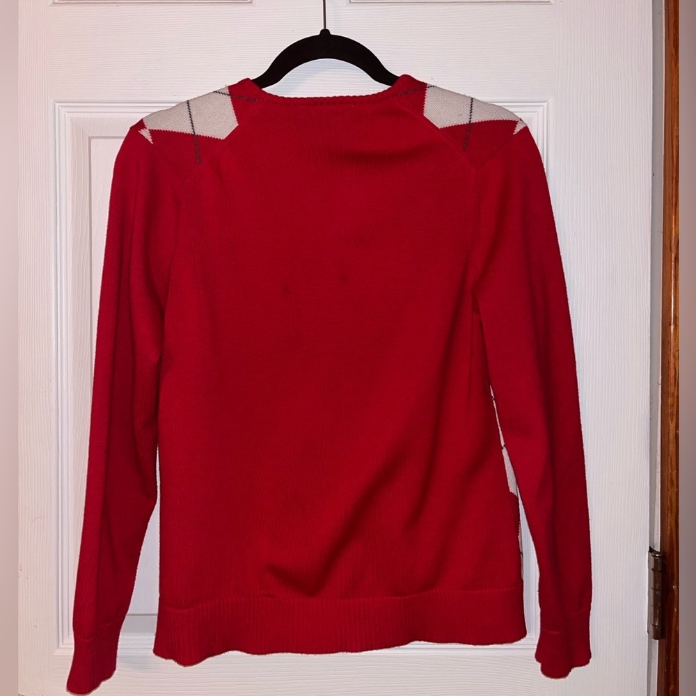 Lands' End Red and White Argyle Cardigan Small - Picture 3 of 3